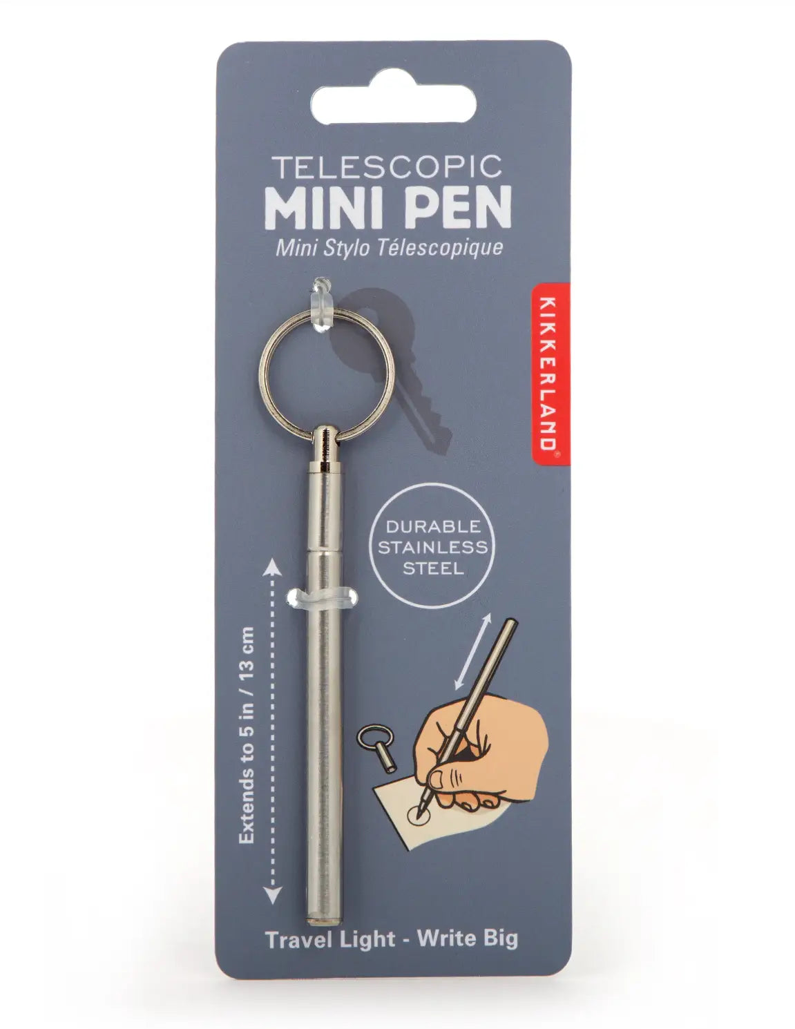 Mini stylo télescopique en acier inoxydable avec anneau porte-clés