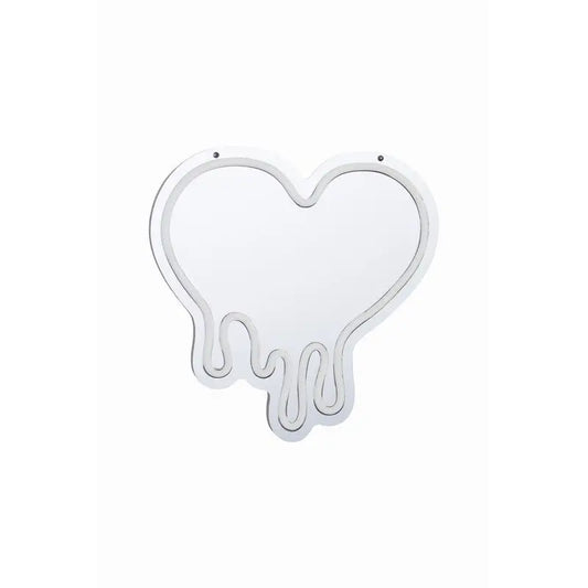 Miroir lumineux mood coeur blanc en forme de cœur avec design gouttant et cadre métallique