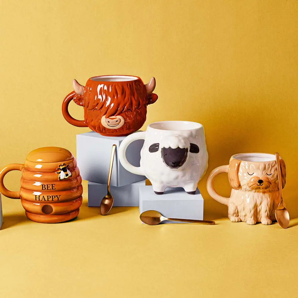 Mug Chien en céramique robuste avec spoons, idée cadeau parfaite pour animal lovers