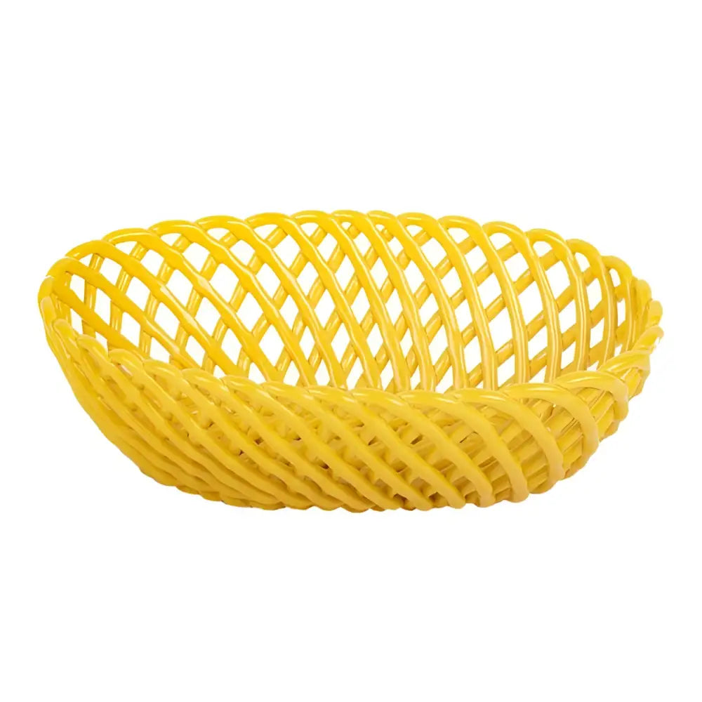 Panier en céramique jaune à texture tressée