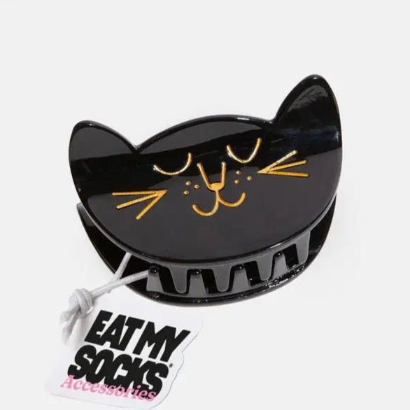 Pince à cheveux chat noir avec détails dorés, idée cadeau pour cheveux chat