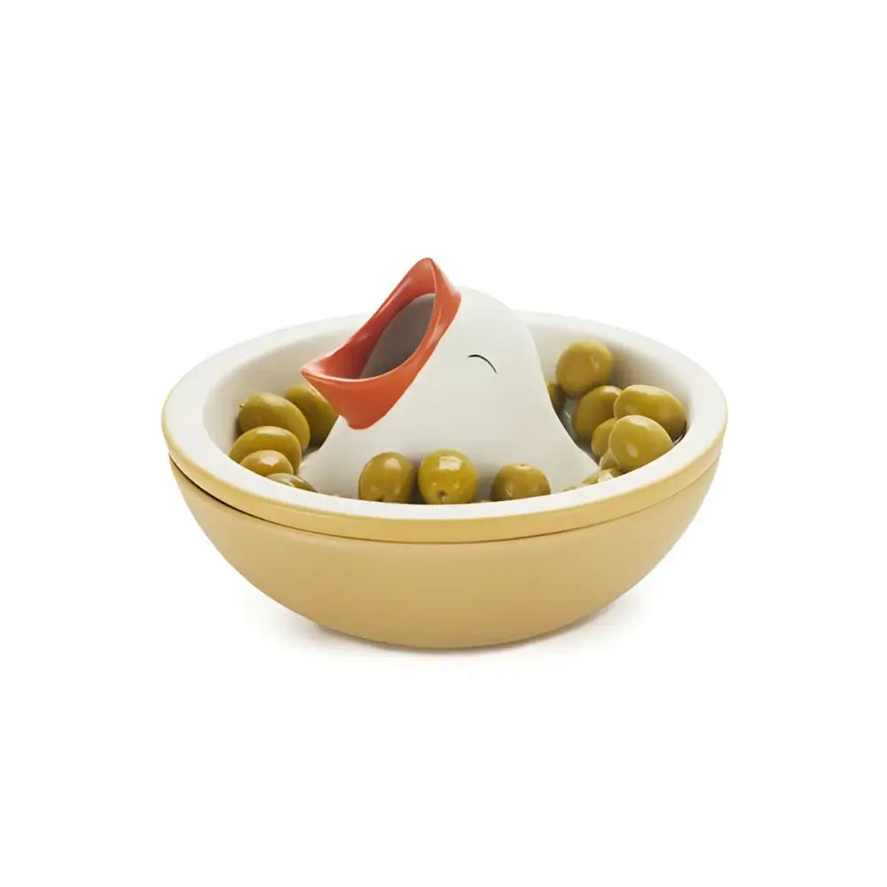 Plateau apéritif Hungry Bird céramique 16cm avec bol olives vertes et couvercle canard ludique