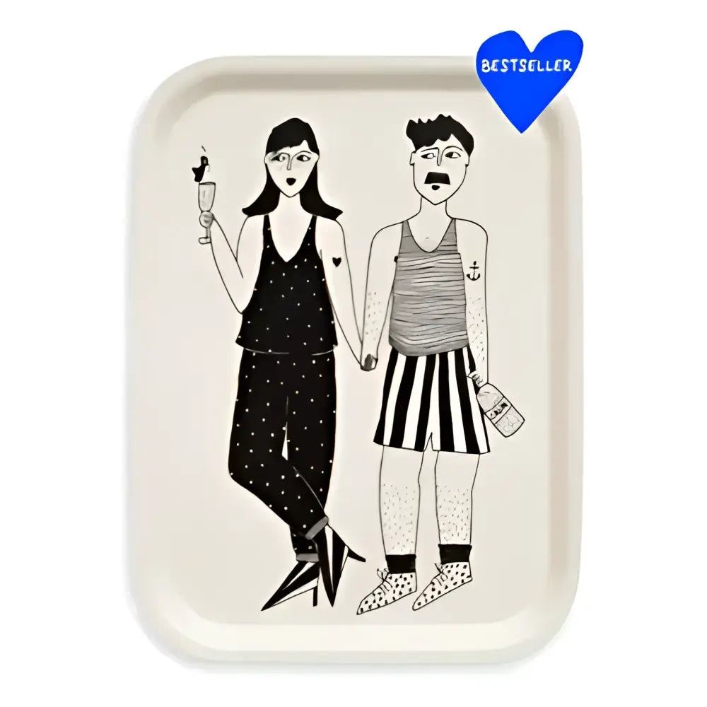 Plateau apero couple avec illustration unique de couple main dans la main en bois durable