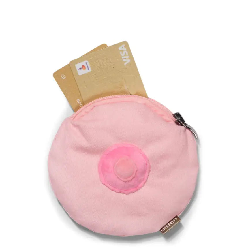 Pochette sein design inspiré, idée cadeau originale, porte-cartes rose amusant