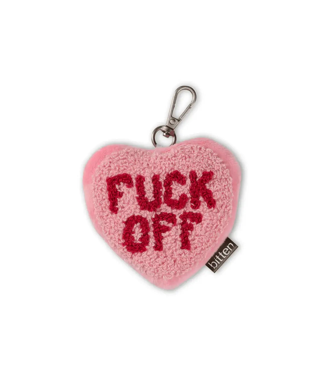 Porte-clé original en forme de cœur rose avec texte brodé rouge Fuck Off, idée cadeau au design amusant