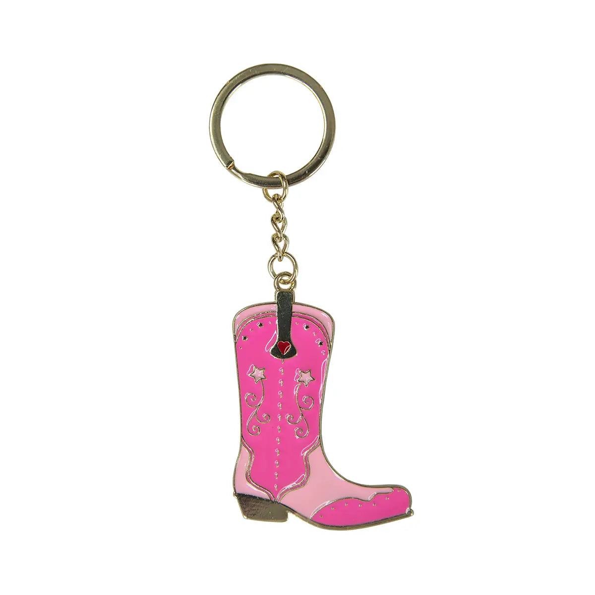 Porte-clés bottine cowboy rose émaillé, idée cadeau western avec chaîne argentée