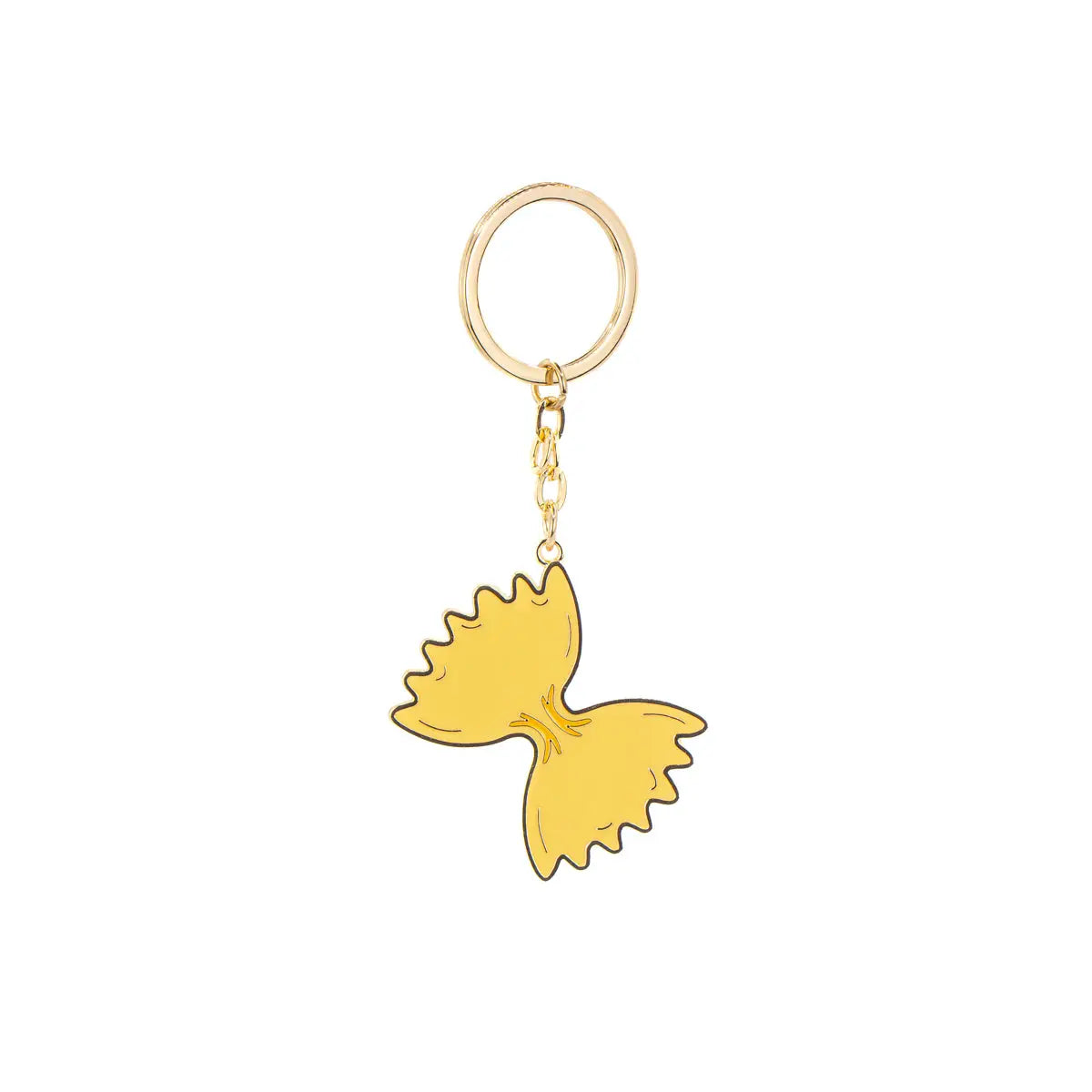 Porte-clés pasta : porte-clés jaune en forme de farfalle, clin d’œil original en or