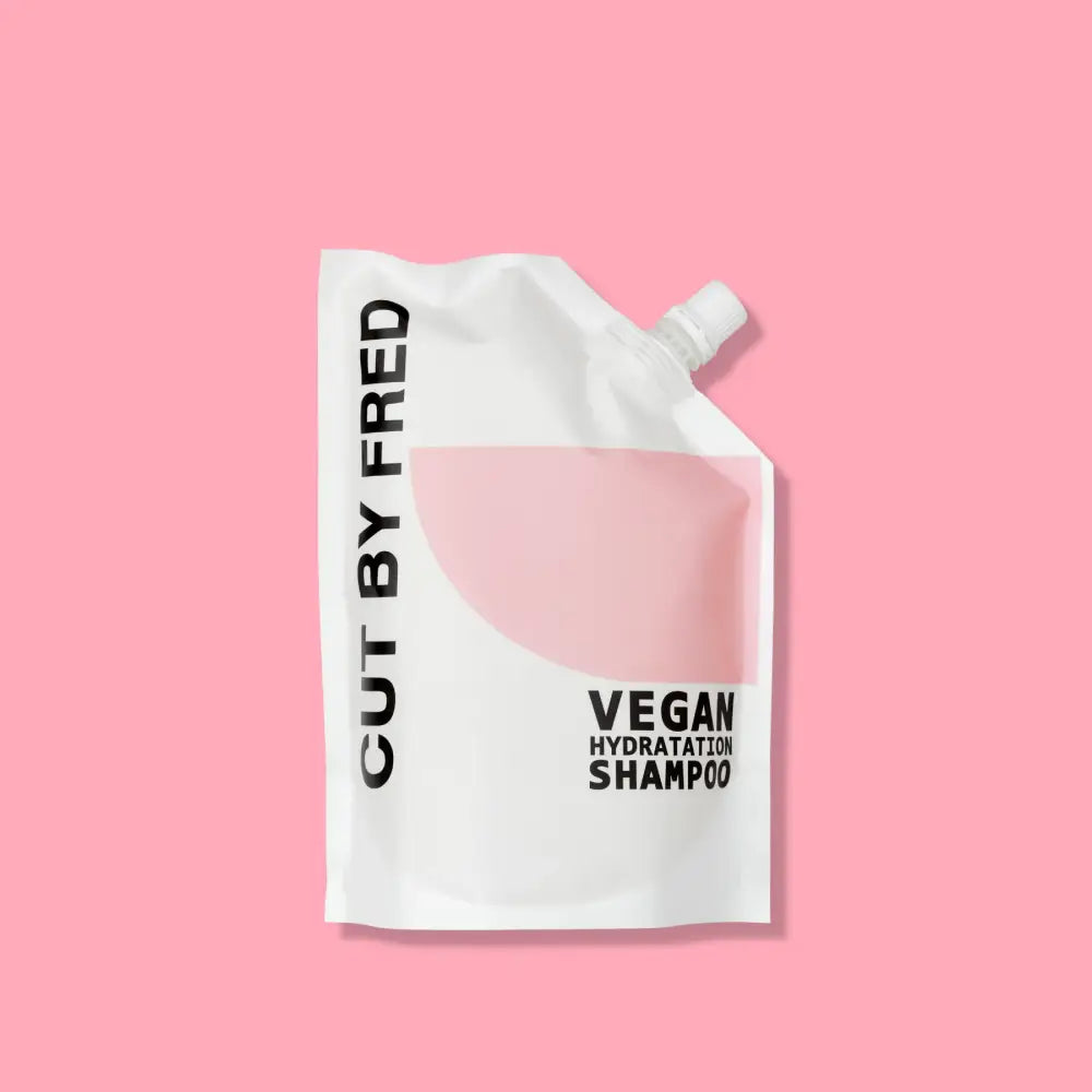 Pouch blanc de vegan hydratation shampoo avec design rose, prendre soin du plaisir d’un shampoing