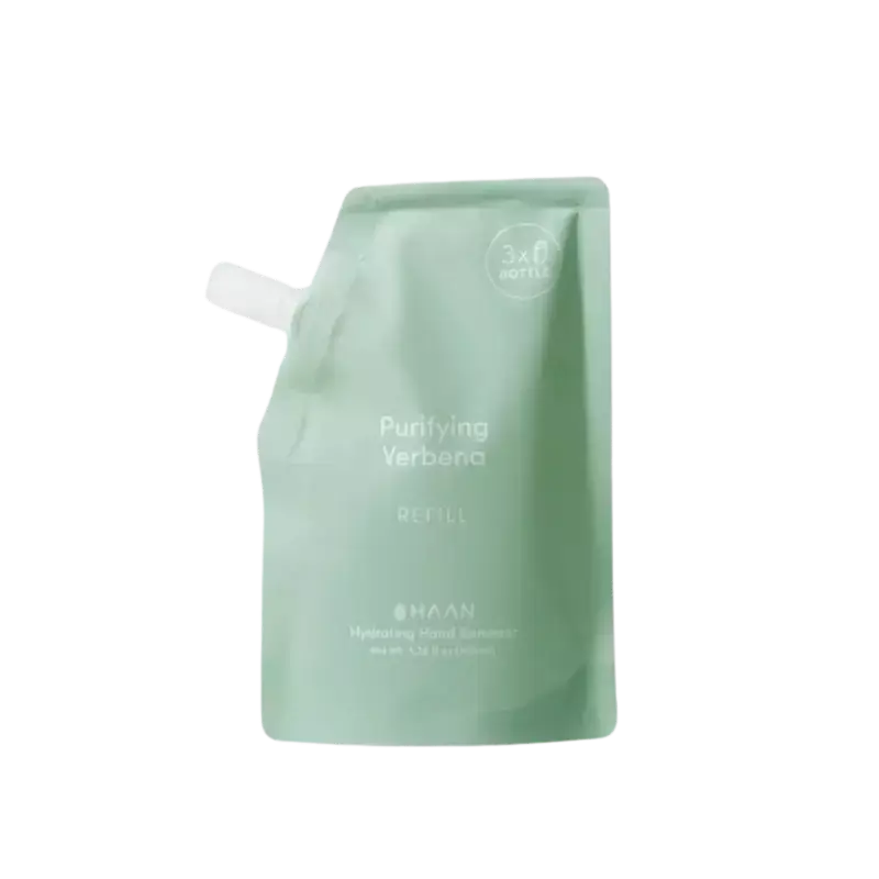 Pochette verte claire de recharge Verveine Purifiante pour spray nettoyant mains