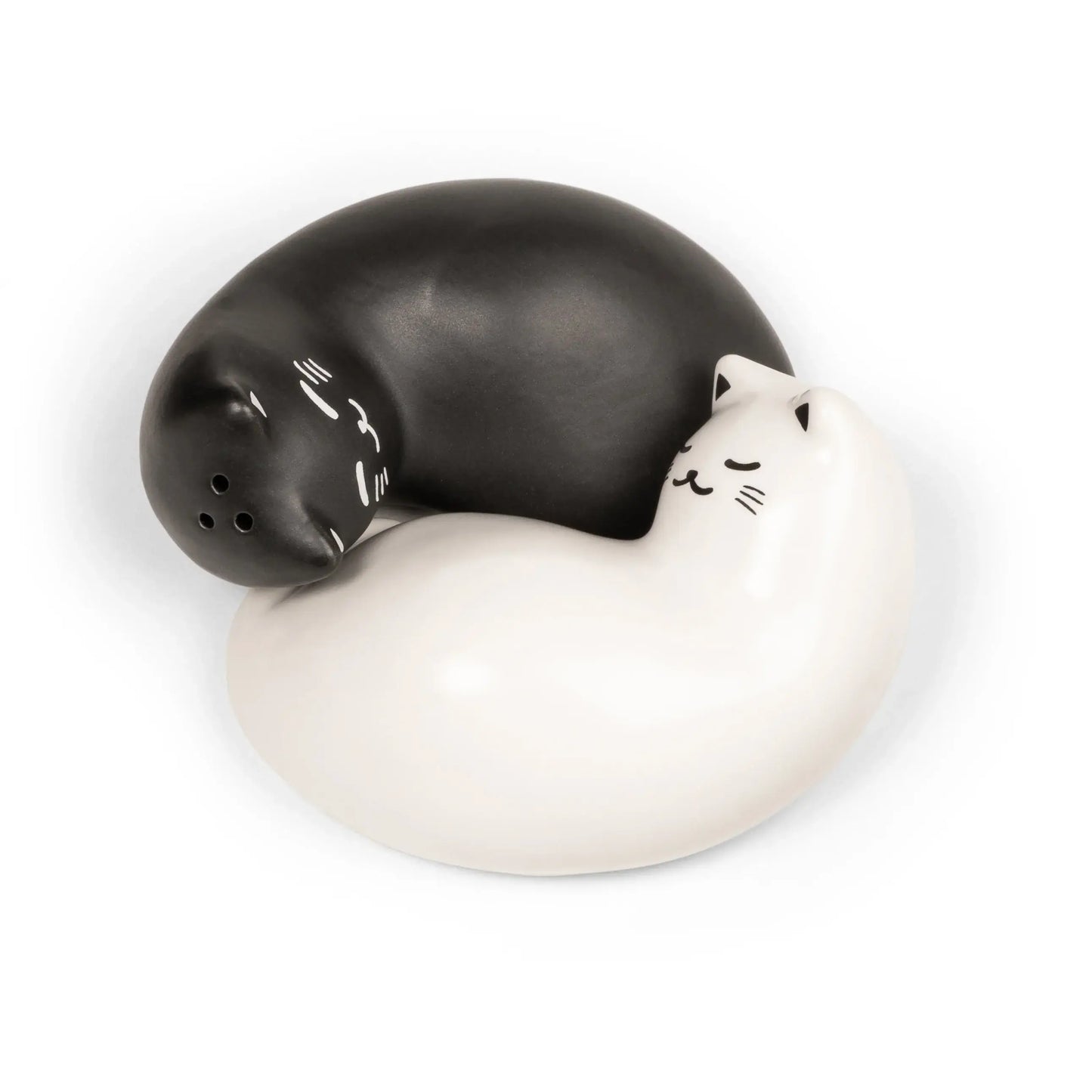 Salière poivrière chat en céramique noir et blanc, finition soignée