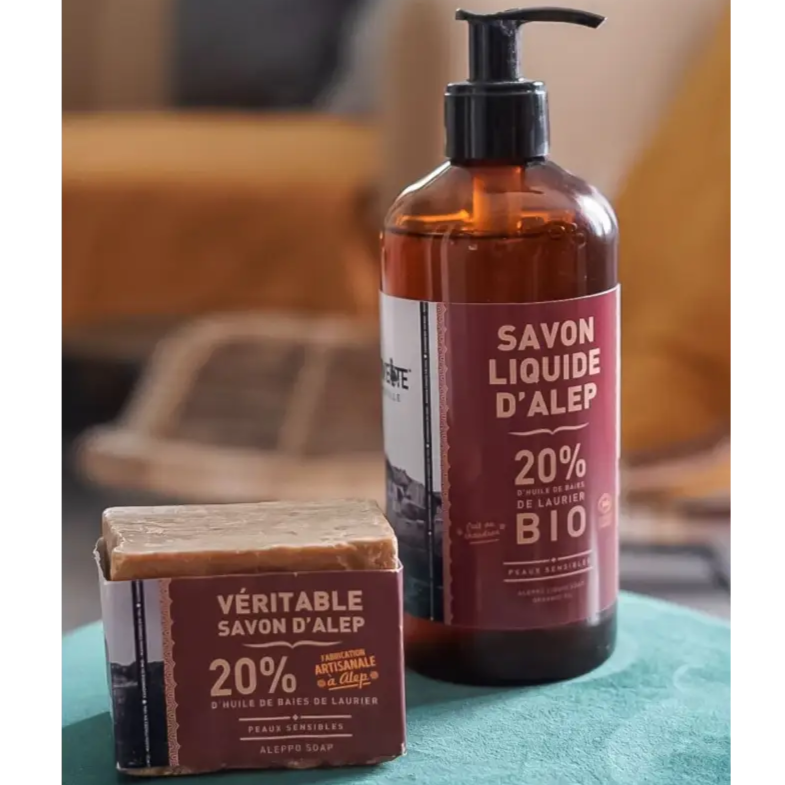 Deux bouteilles de savon d’alep liquide bio mains, corps et visage 500 ml