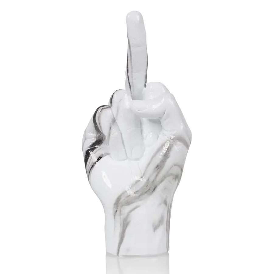 Sculpture décorative main fuck marbre en marbre blanc pour allie esthétique