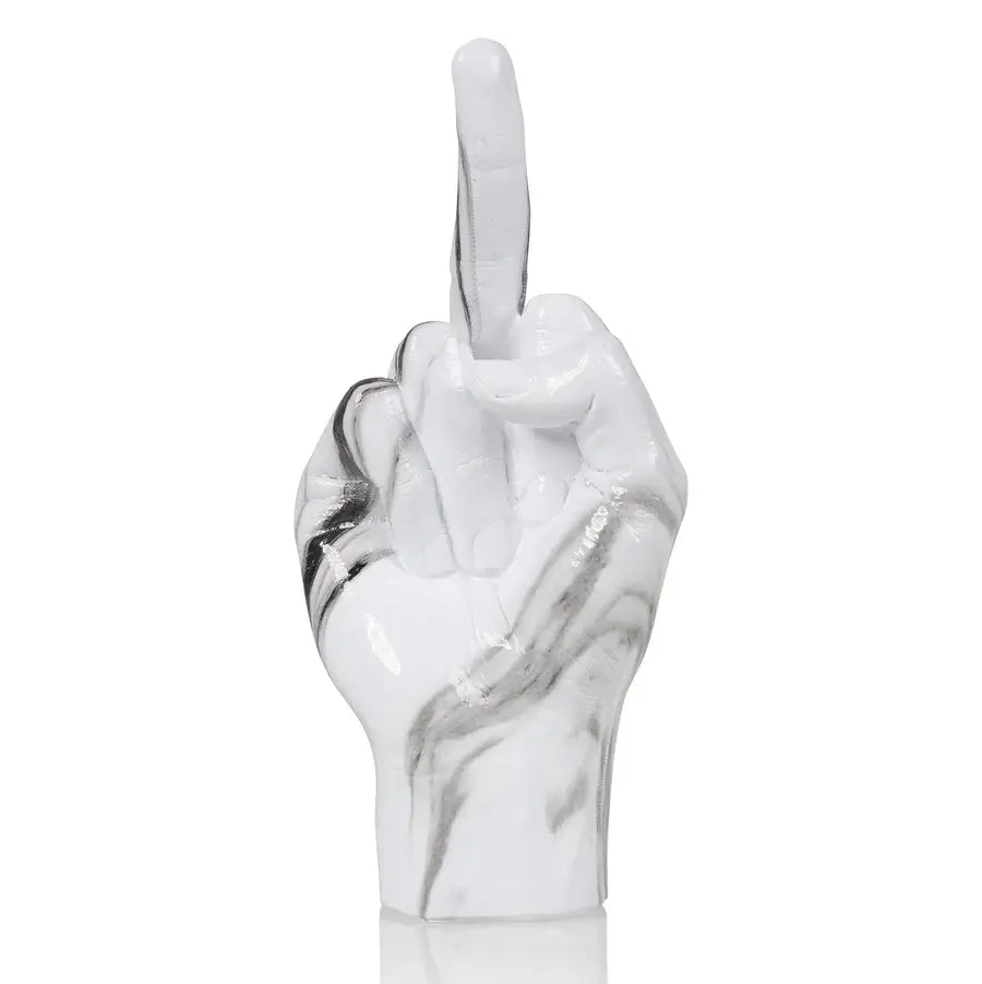 Sculpture décorative en marbre blanc: main avec geste osé, touche sophistiquée