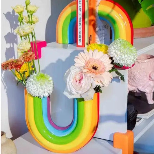 Vase serre-livres arc-en-ciel en forme de U avec fleurs fraîches, idée cadeau cool