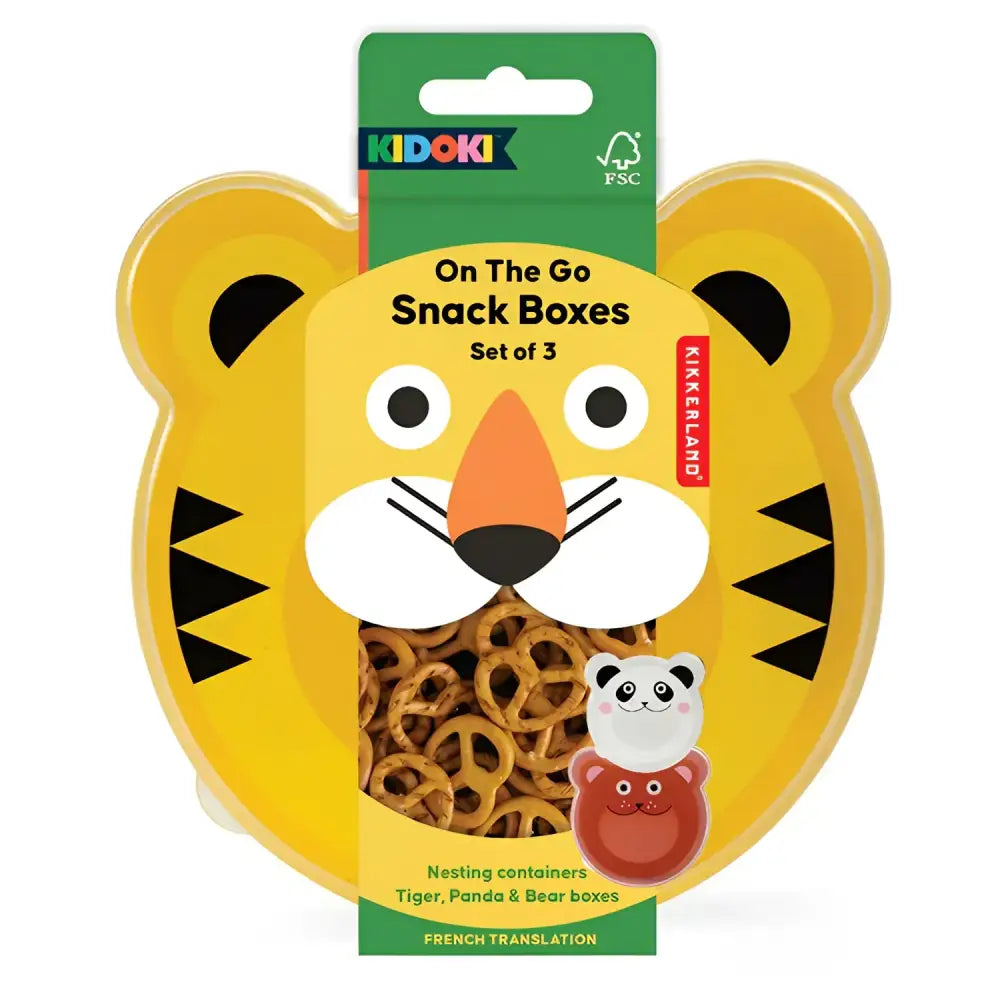 Set de 3 boîtes à goûter animaux avec tigre, panda et ours, parfaits pour snack