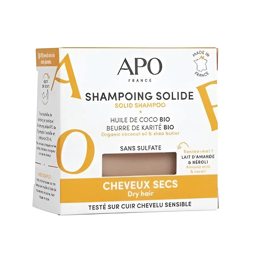 Shampoing solide Apo France pour cheveux secs, avec huile de coco et beurre de karité