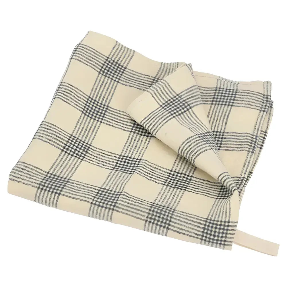 Plaid en lin européen gris et crème avec rayures foncées pour la cuisine