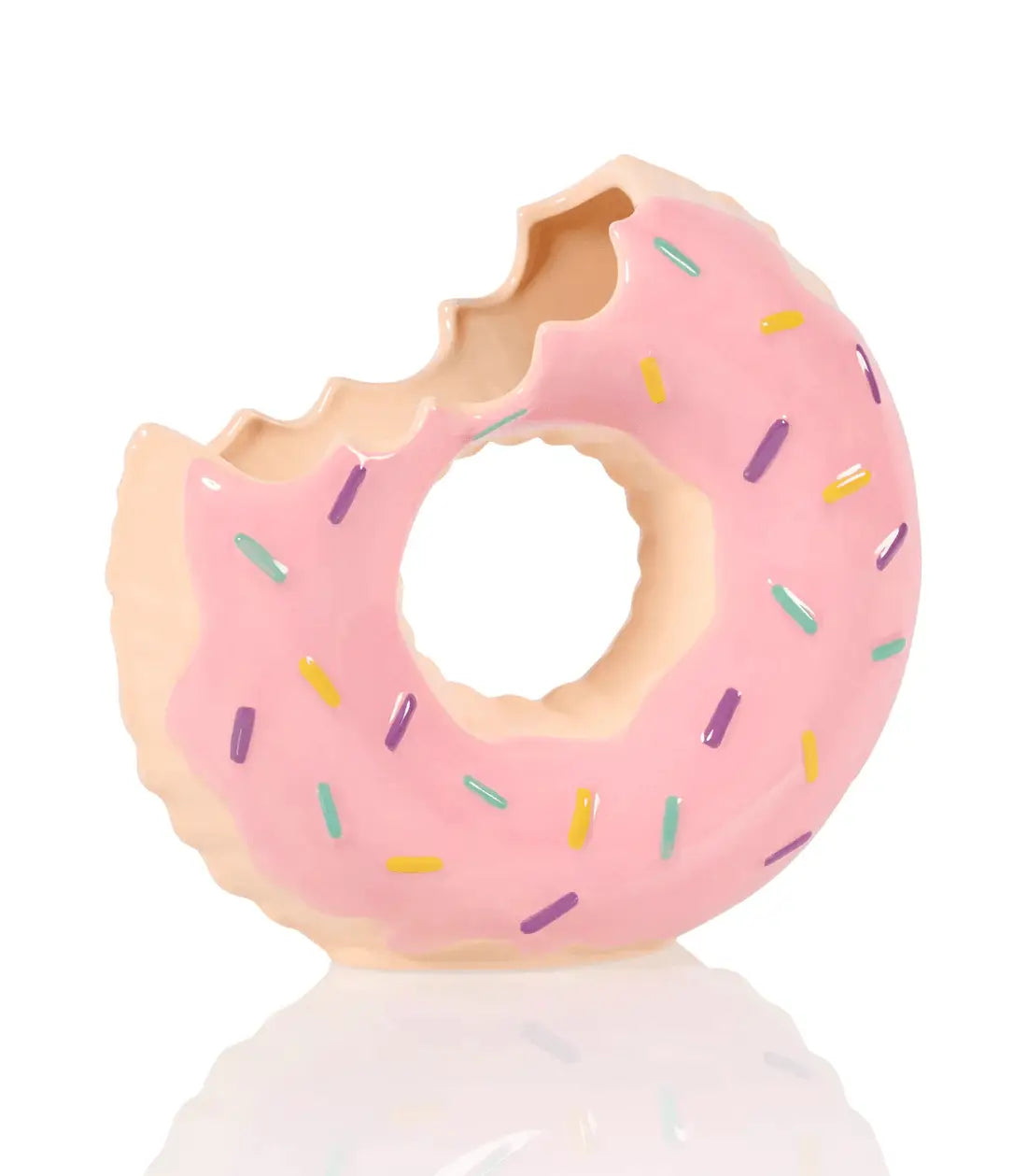 Donut flottant déco rose avec bouchée et sprinkles colorés