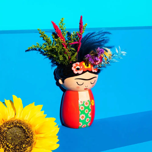 Vase mural Frida Kahlo avec cache-pot mural coloré et touche artistique florale