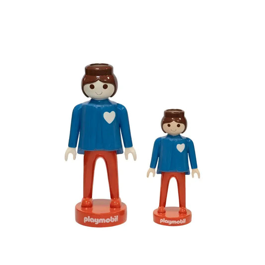 Vase Playmobil bleu 25cm avec figurines ludiques en céramique bleue