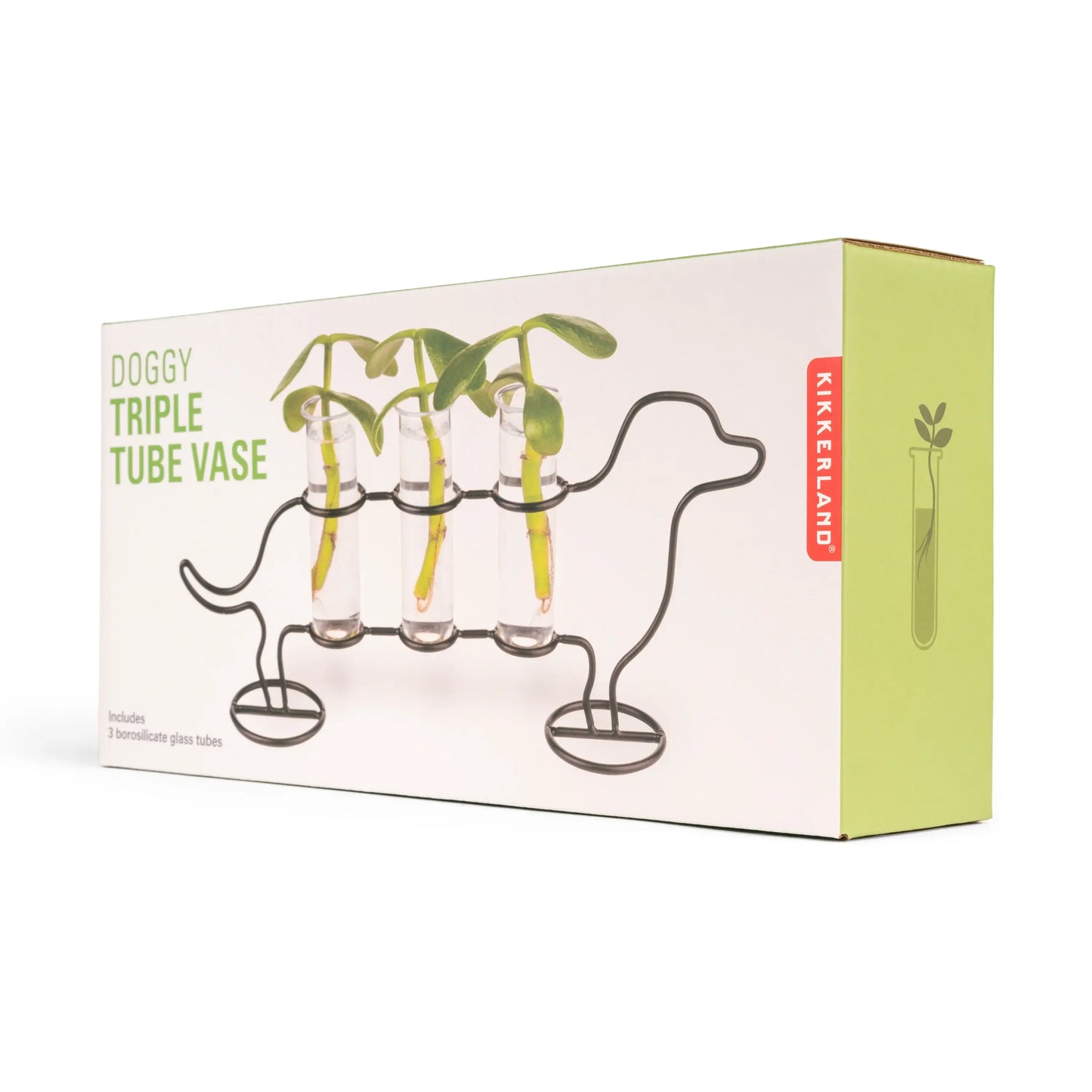 Vase Teckel 3 tubes en verre borosilicaté, design filaire noir de chien
