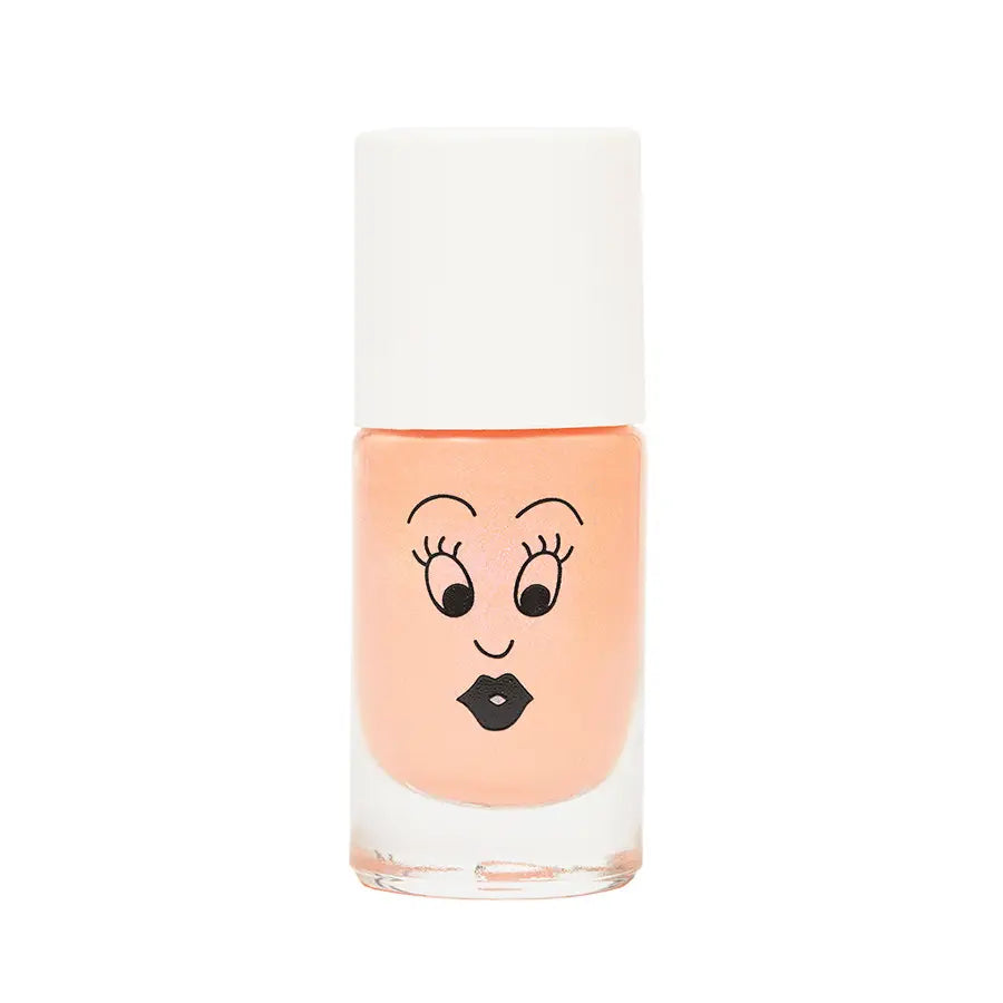 Vernis à l’eau Enfant Flamingo en teinte corail néon, flacon pêche avec visage cartoon