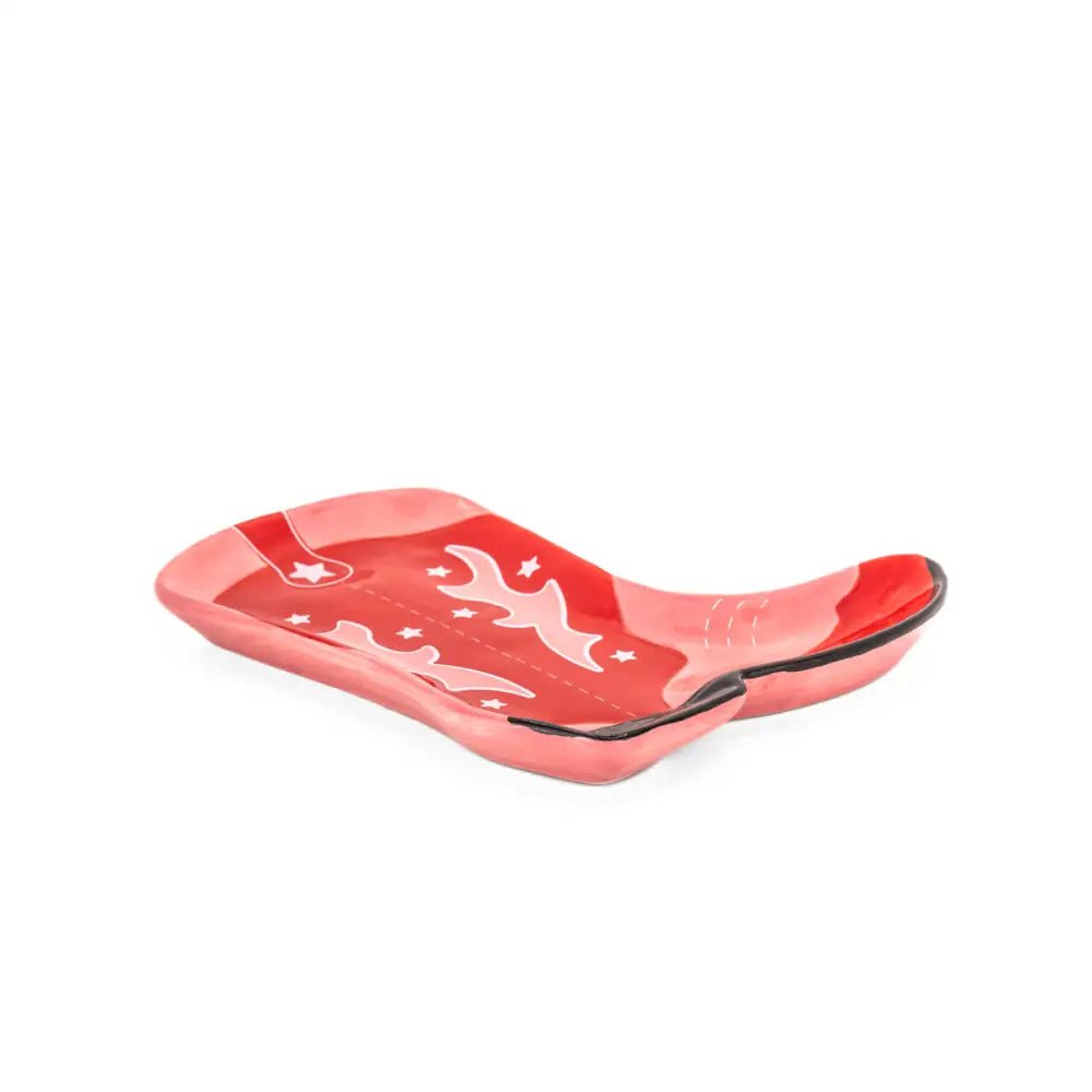 Vide poche botte de cowboy rose en céramique rouge, parfait pour petits objets far west