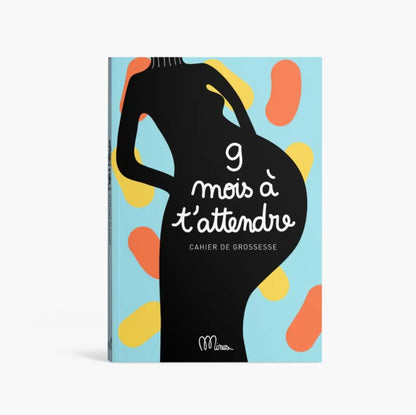 Journal de grossesse 9 Mois À Attendre : silhouette femme enceinte, fond bleu abstrait, souvenir précieux