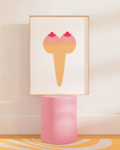 Affiche Art Boobs de Glace A3 avec cônes de glace stylisés et papier satiné