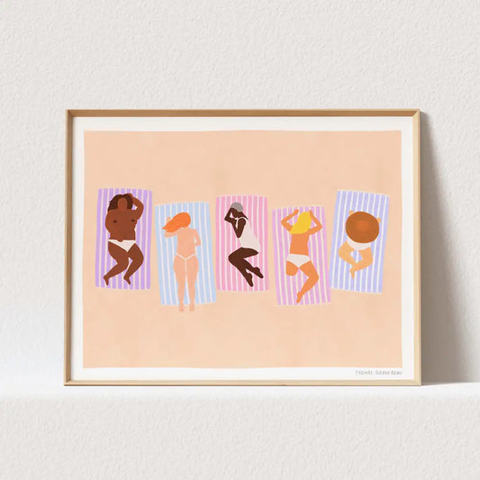 Affiche art plage girl A3 avec certificat d’authenticité, papier d’art, pochette bleu électrique