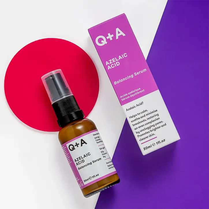 Bouteille et boîte du sérum facial Azelaic Acid pour sujets aux imperfections avec zinc PCA