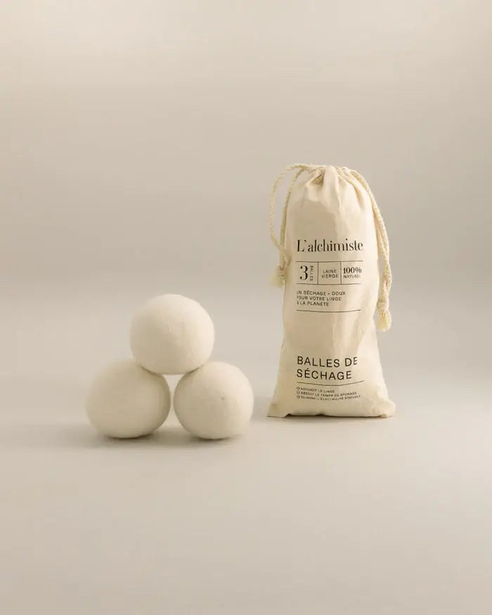 3 balles de séchage en laine off-white, sac, pour lessive plus écologique