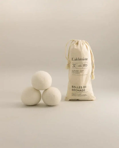 3 balles de séchage en laine off-white, sac, pour lessive plus écologique