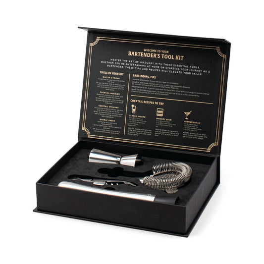 Boîte cadeau noire avec kit barman élégant pour cocktails maison équilibrés