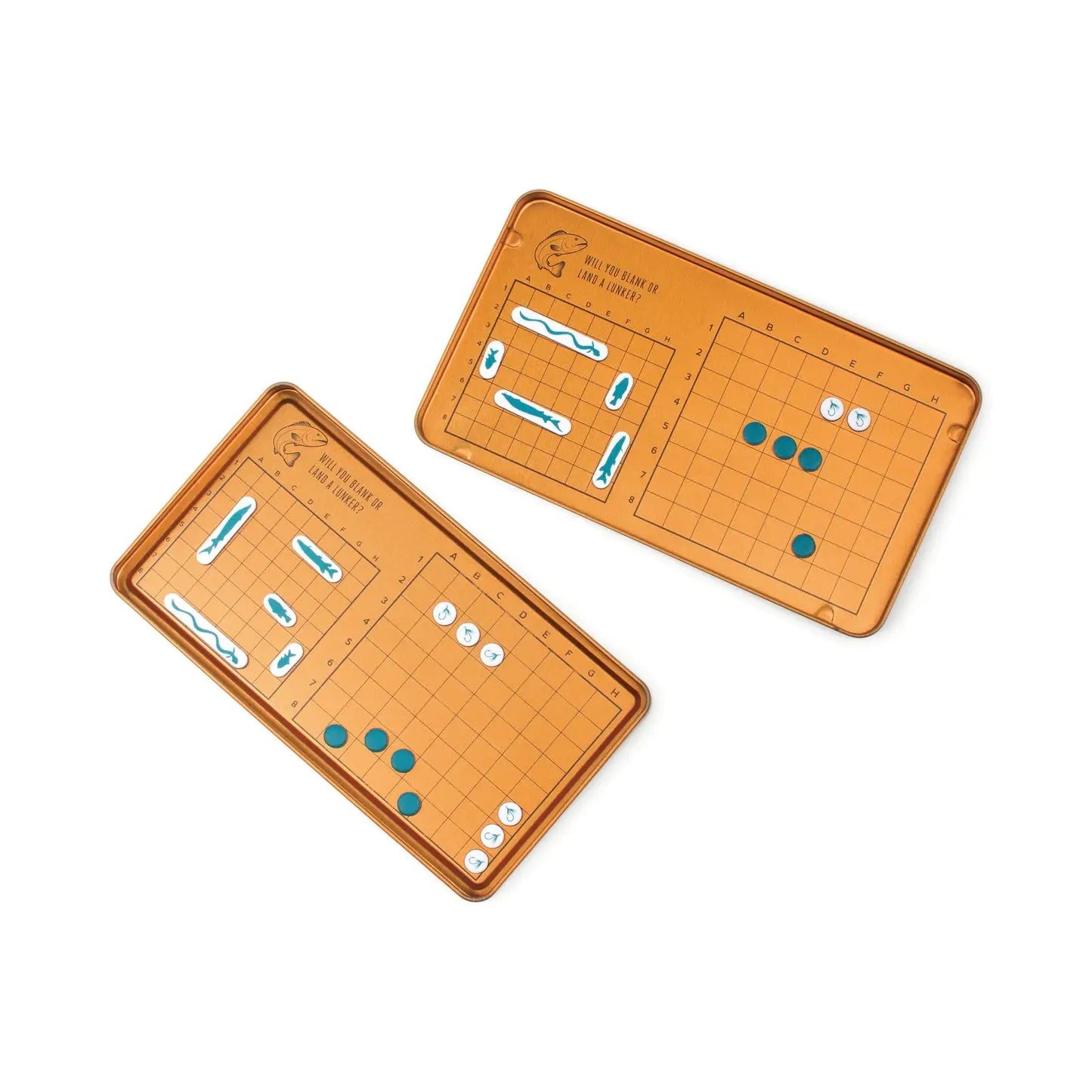 Bataille Naval de Poche : plateaux orange, pions teal et blancs