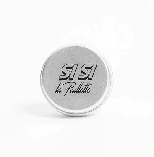 Baume applicateur bio au karité en boîte ronde gris argentée