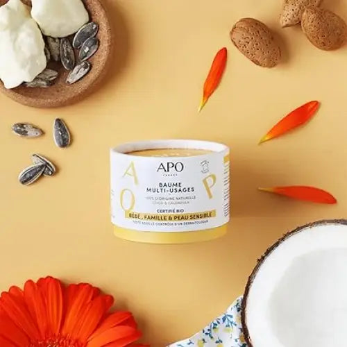 Baume multi-usage en cylindre blanc et jaune avec calendula bio réparateur