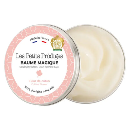 Baume naturel multi-usages au fleur de coton 100mL ouvert pour soins naturels zones sèches