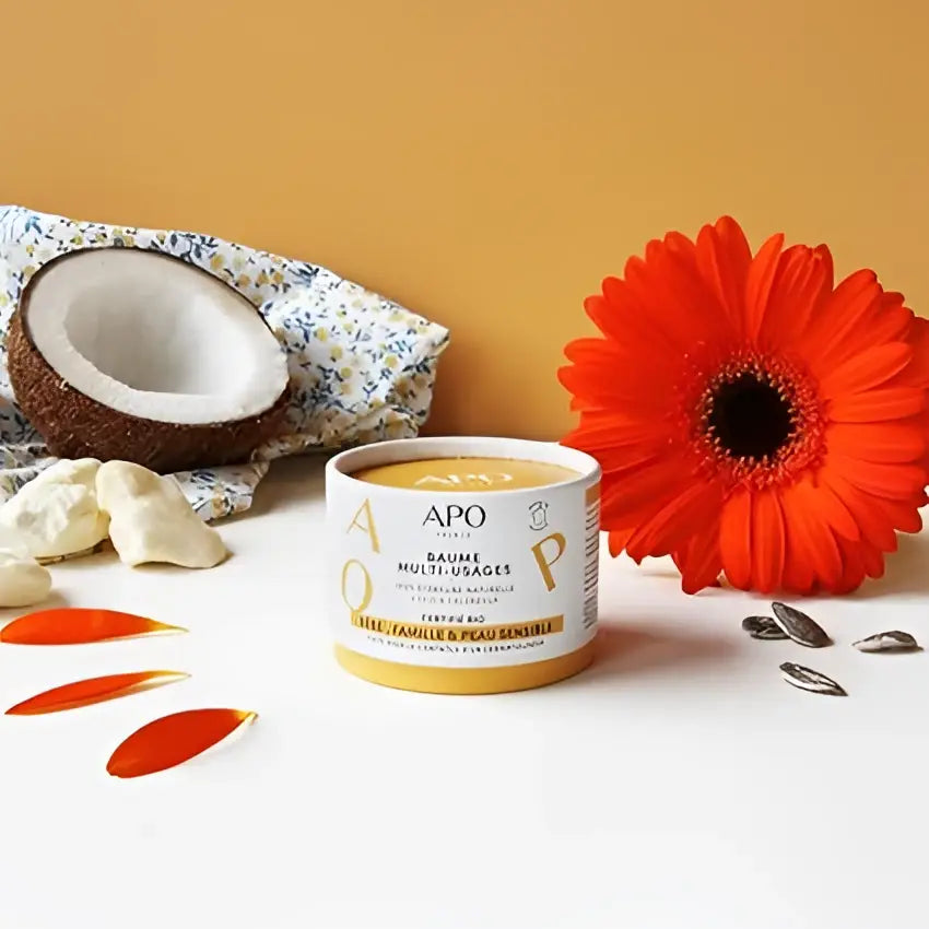 Baume multi-usage Apo Paris en boîte blanche et or, calendula bio réparateur