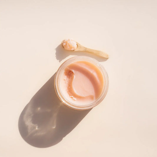 Pot de Baume De Nuit Réparateur rose clair avec cuillère en bois pour cheveux abîmés