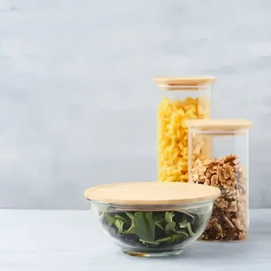 Contenants en verre avec fermeture hermétique et couvercle en bambou pour fruits secs