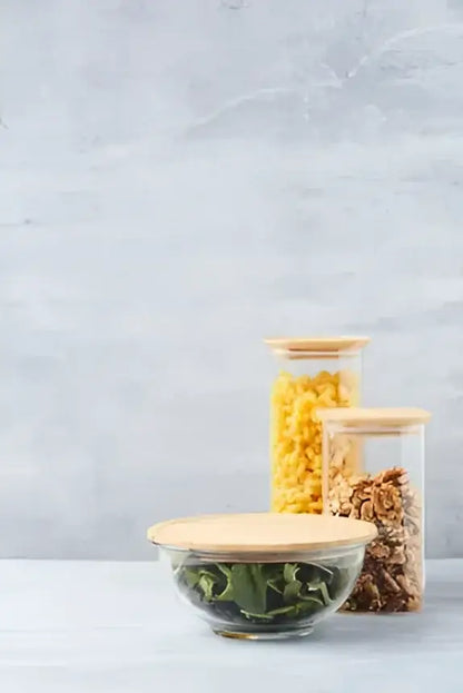 Bocaux en verre borosilicate avec couvercle en bambou hermétique pour fruits secs