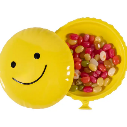 Boîte à bijoux ballon joyeux avec visage jaune et jelly beans pour bonne humeur