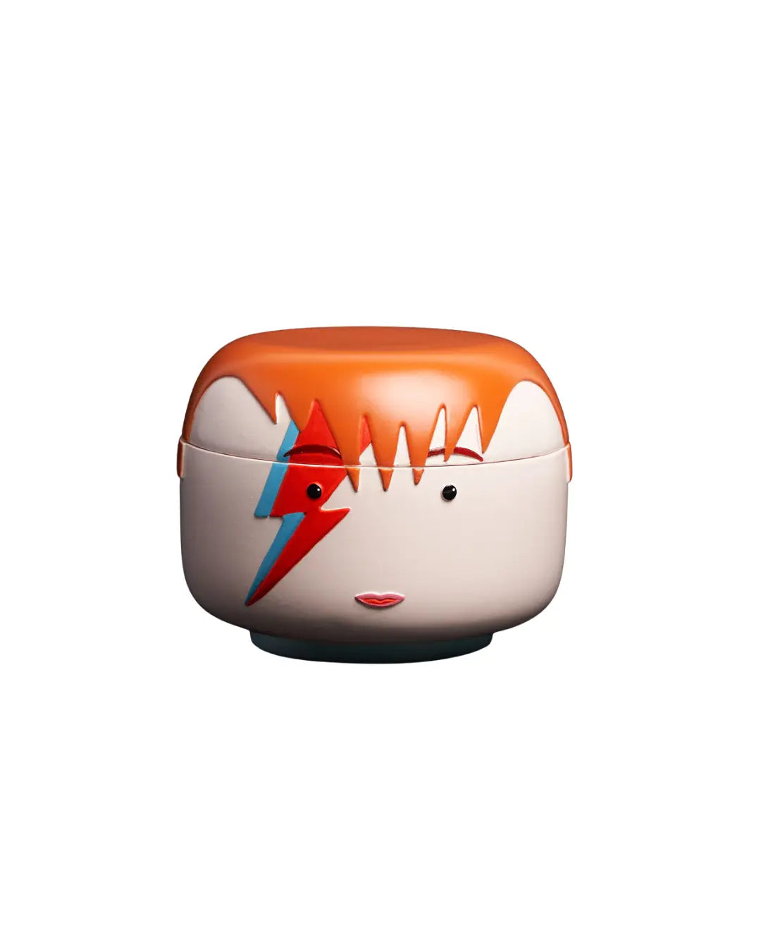 Coffret à bijoux David Bowie en blanc, orange et rouge avec visage stylisé et éclair