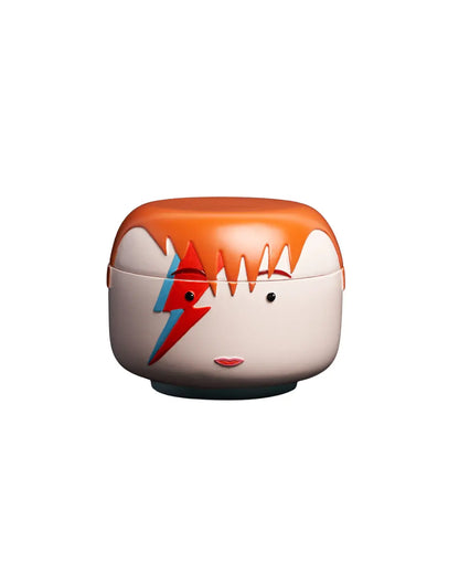 Coffret à bijoux David Bowie en blanc, orange et rouge avec visage stylisé et éclair
