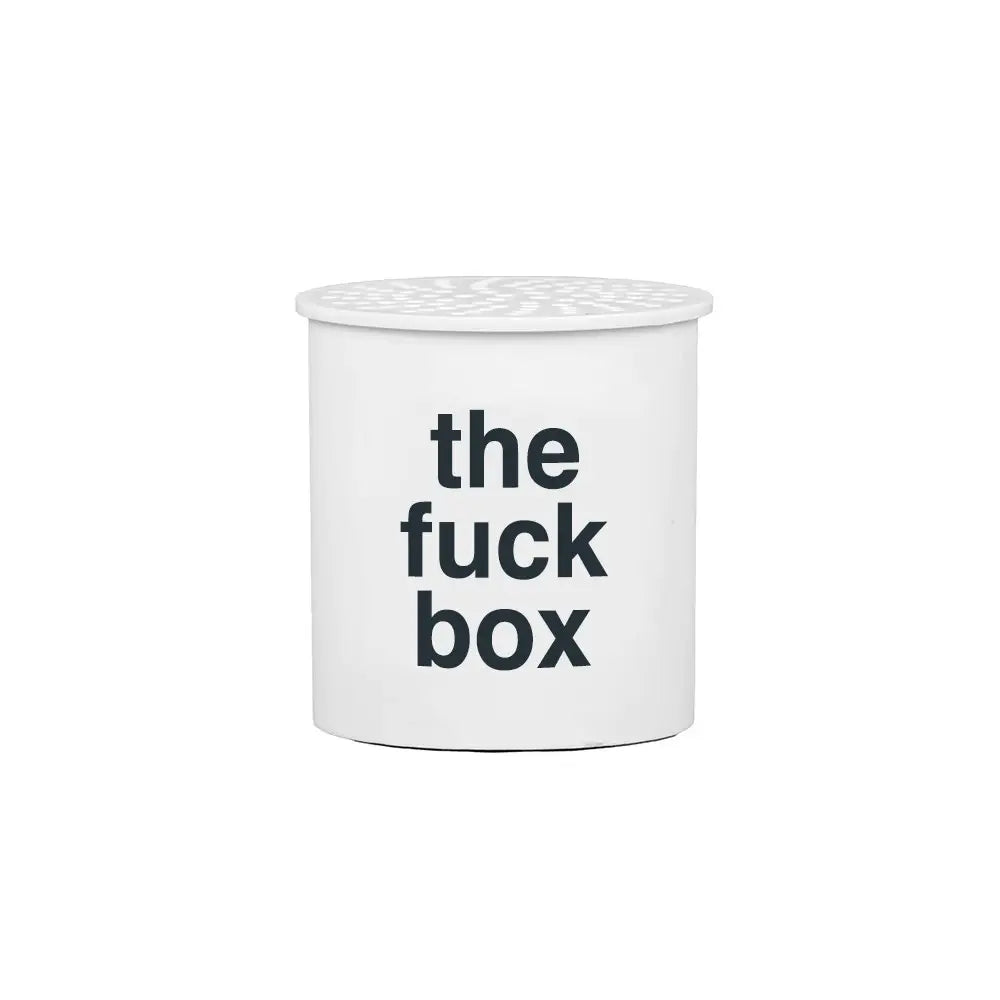Boîte sonore drôle avec couvercle perforé et gros mots humoristiques The Fuck Box