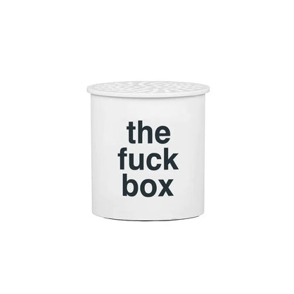 Boîte sonore drôle avec couvercle perforé et gros mots humoristiques The Fuck Box