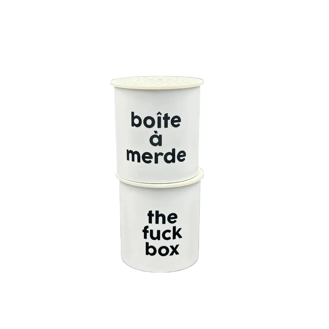 Boîte sonore drôle avec gros mots humoristiques empilés