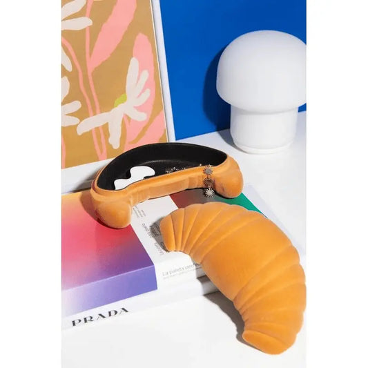 Boîte de rangement croissant orange en velours, élément décoratif doux