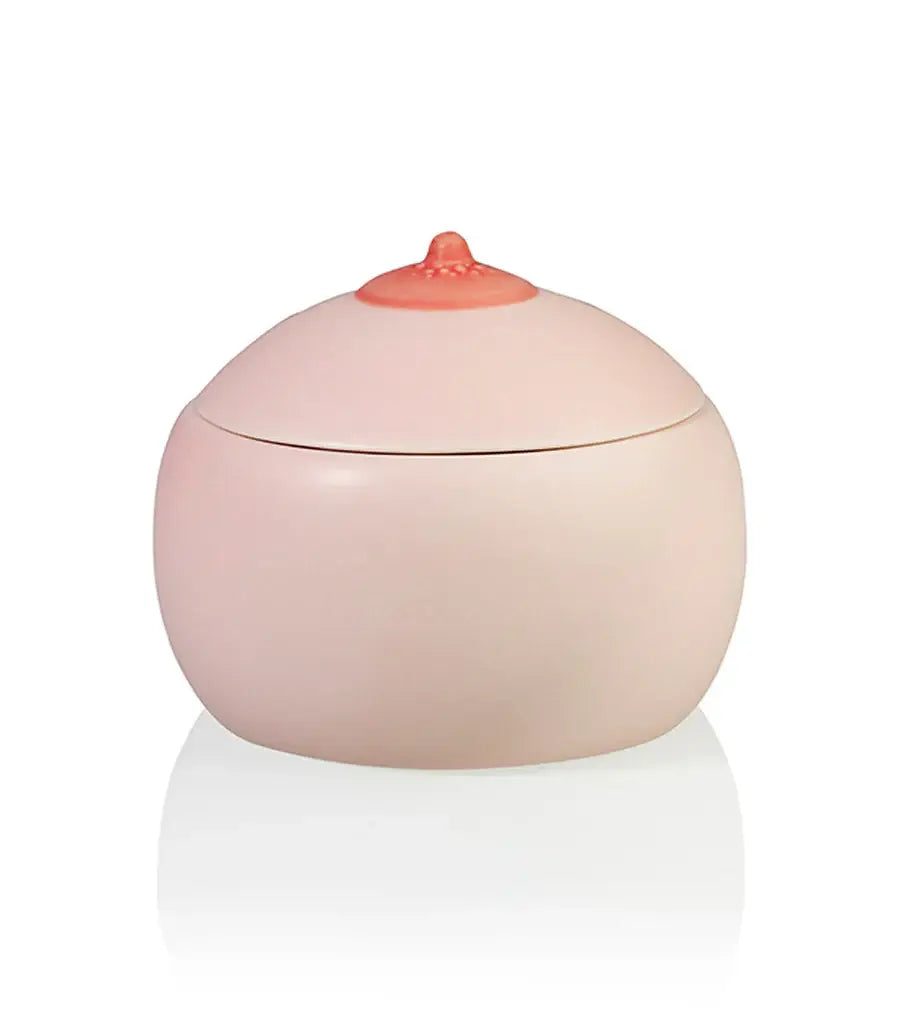 Boîte Sein Originale : jarre céramique en forme de sein rose clair avec couvercle téton pêche, idée cadeau originale